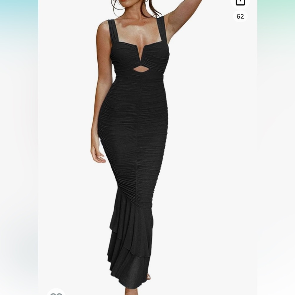 Ruched mermaid v neck cutout maxi dress